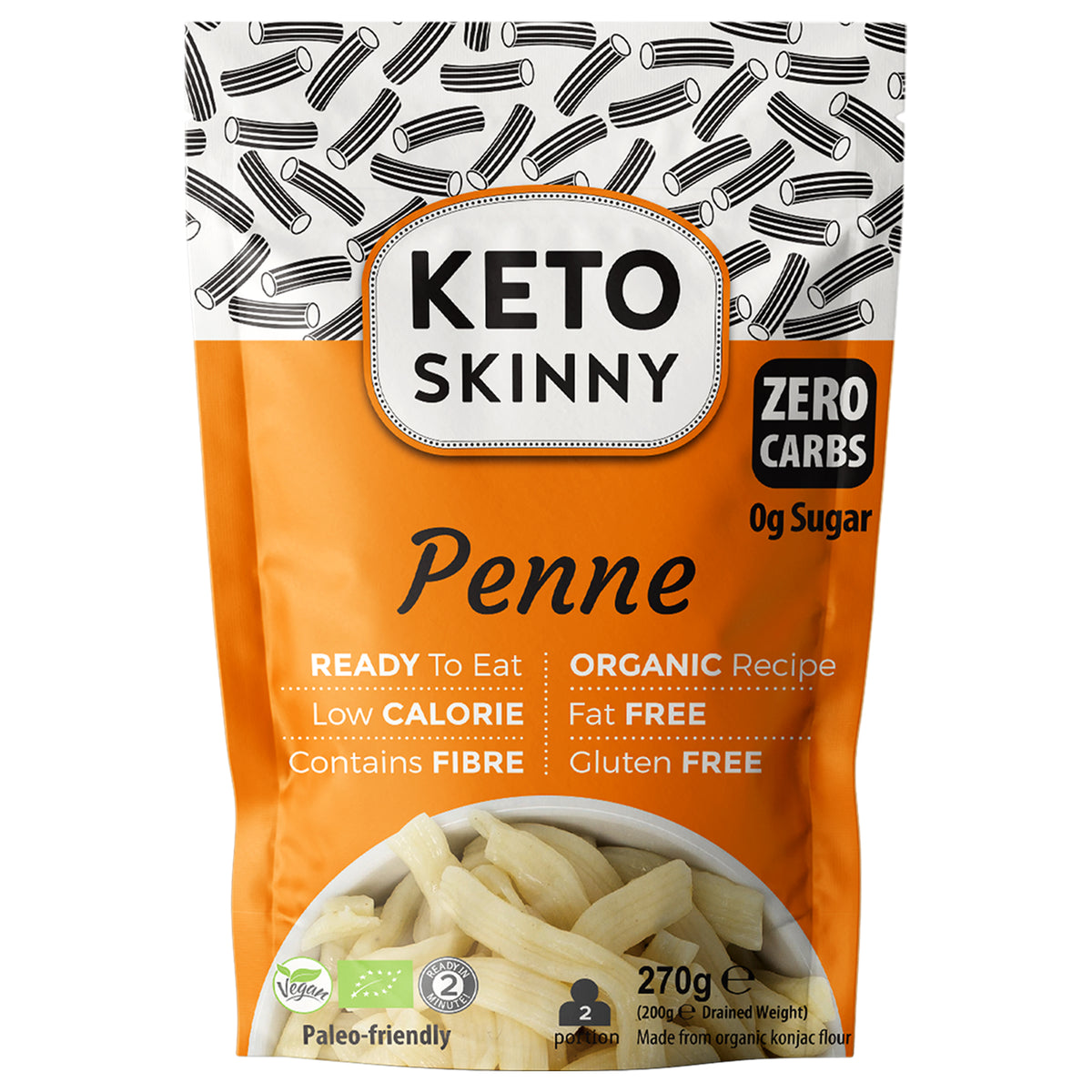 Keto Skinny Penne (Pack of 6, 270g) - Made from Gluten Free Organic Konjac Flour - Keto Paleo Diet and Vegan Food - Zero Sugar, Shirataki, Less Carbohydrate & Low Calorie Food