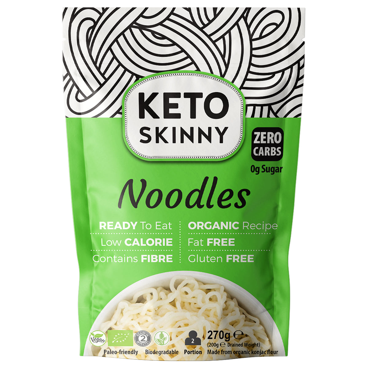 Keto Skinny Noodles (Pack of 6, 270g) - Made from Organic Konjac Flour, Keto Paleo Diet and Vegan Food, Shirataki, Zero Sugar Less Carbohydrate & Low Calorie Food