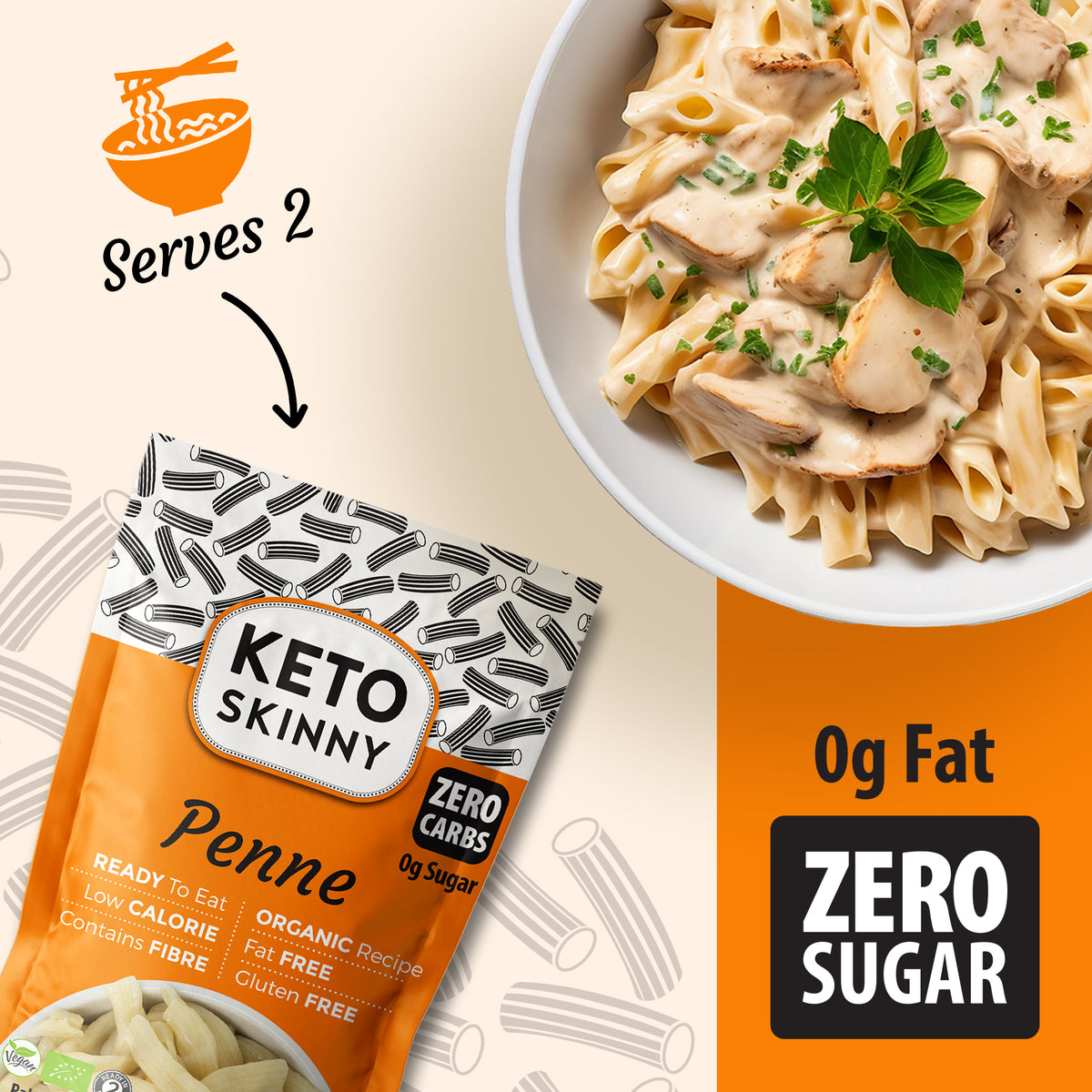 Keto Skinny Penne (Pack of 6, 270g) - Made from Gluten Free Organic Konjac Flour - Keto Paleo Diet and Vegan Food - Zero Sugar, Shirataki, Less Carbohydrate & Low Calorie Food