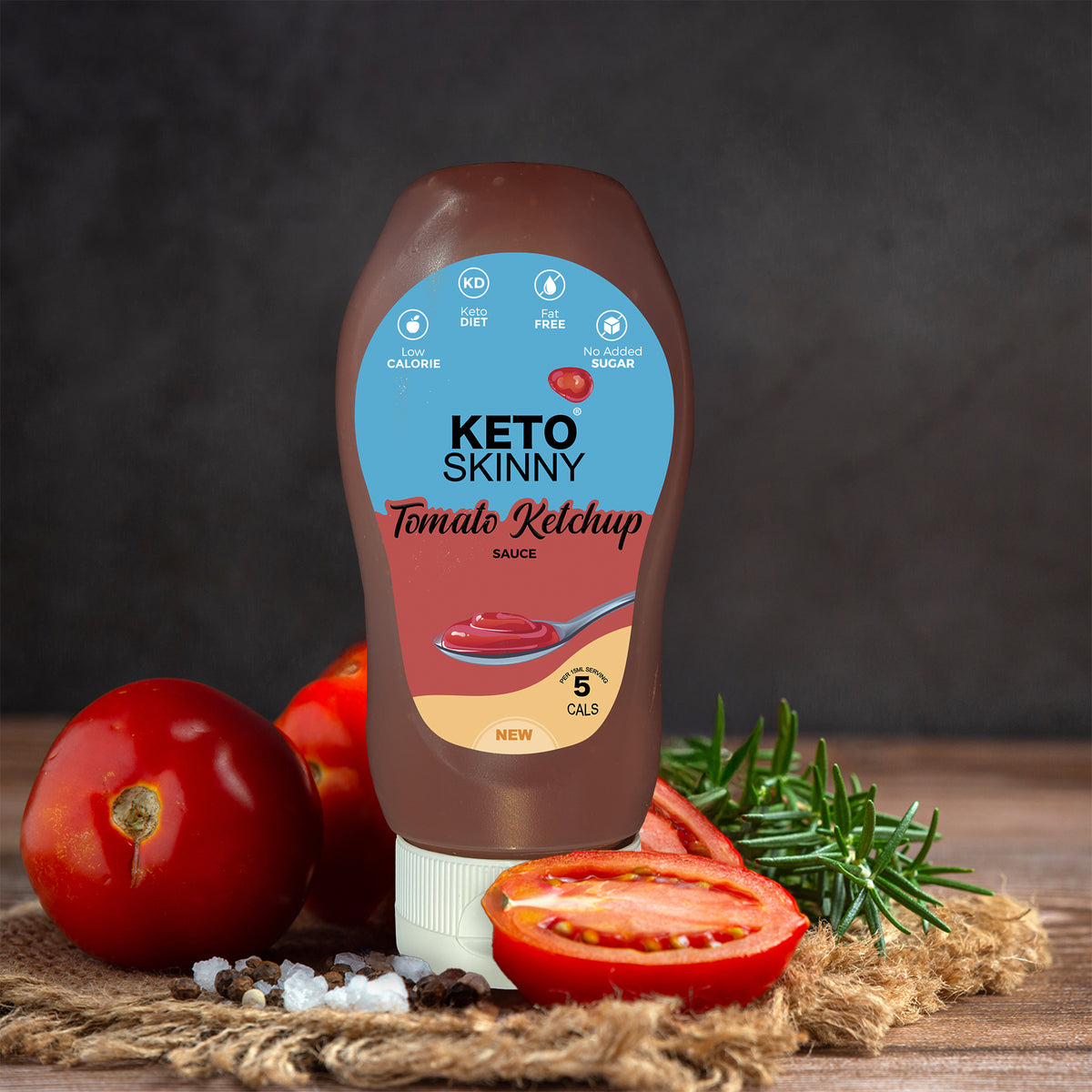 Keto Skinny Tomato Ketchup Sauce 300ml - 100% Natural Organic Gluten Free Sauce with 0g Of Carbohydrates - No Added Sugar All Purpose Sauce Suitable for Vegans Keto Diet