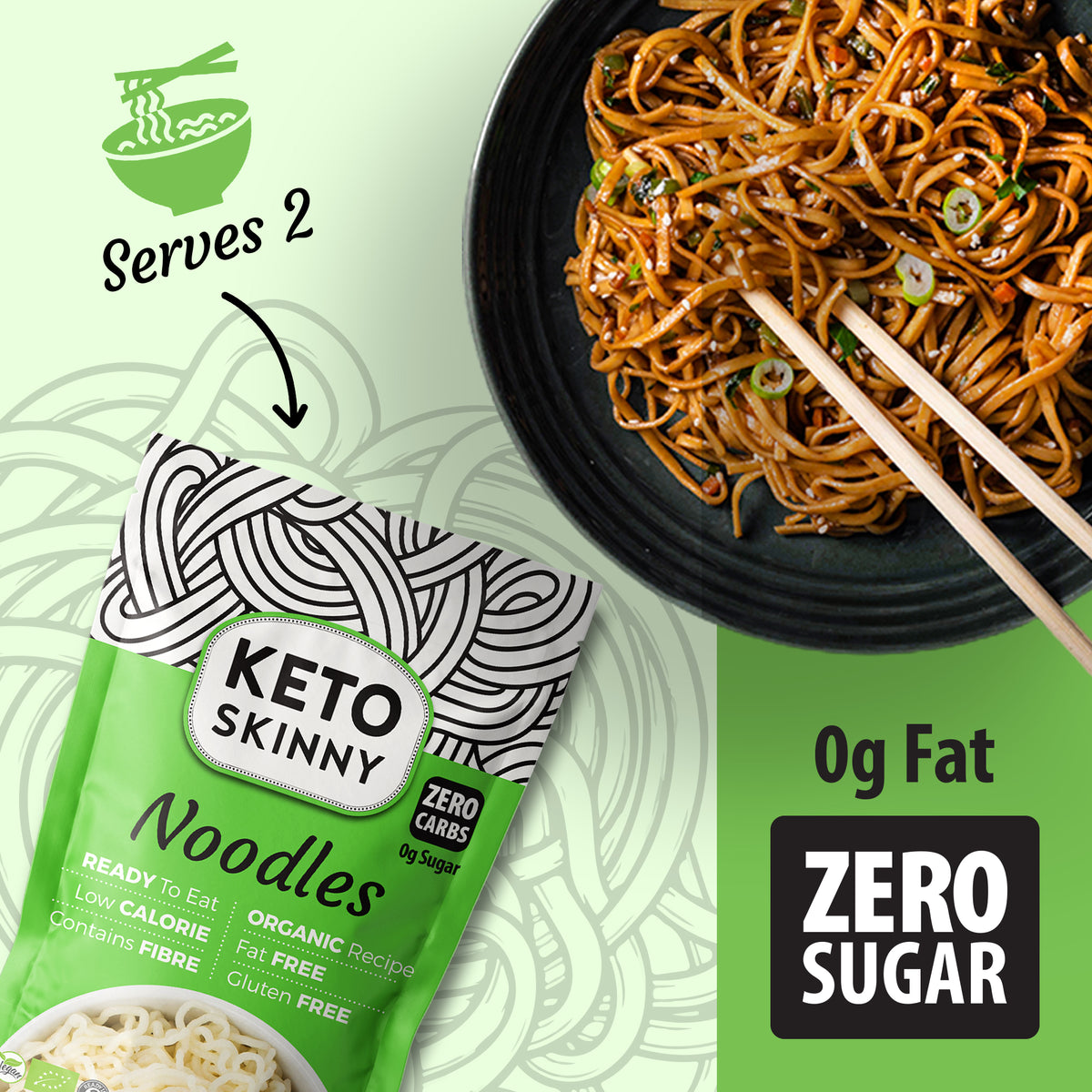 Keto Skinny Noodles (Pack of 6, 270g) - Made from Organic Konjac Flour, Keto Paleo Diet and Vegan Food, Shirataki, Zero Sugar Less Carbohydrate & Low Calorie Food