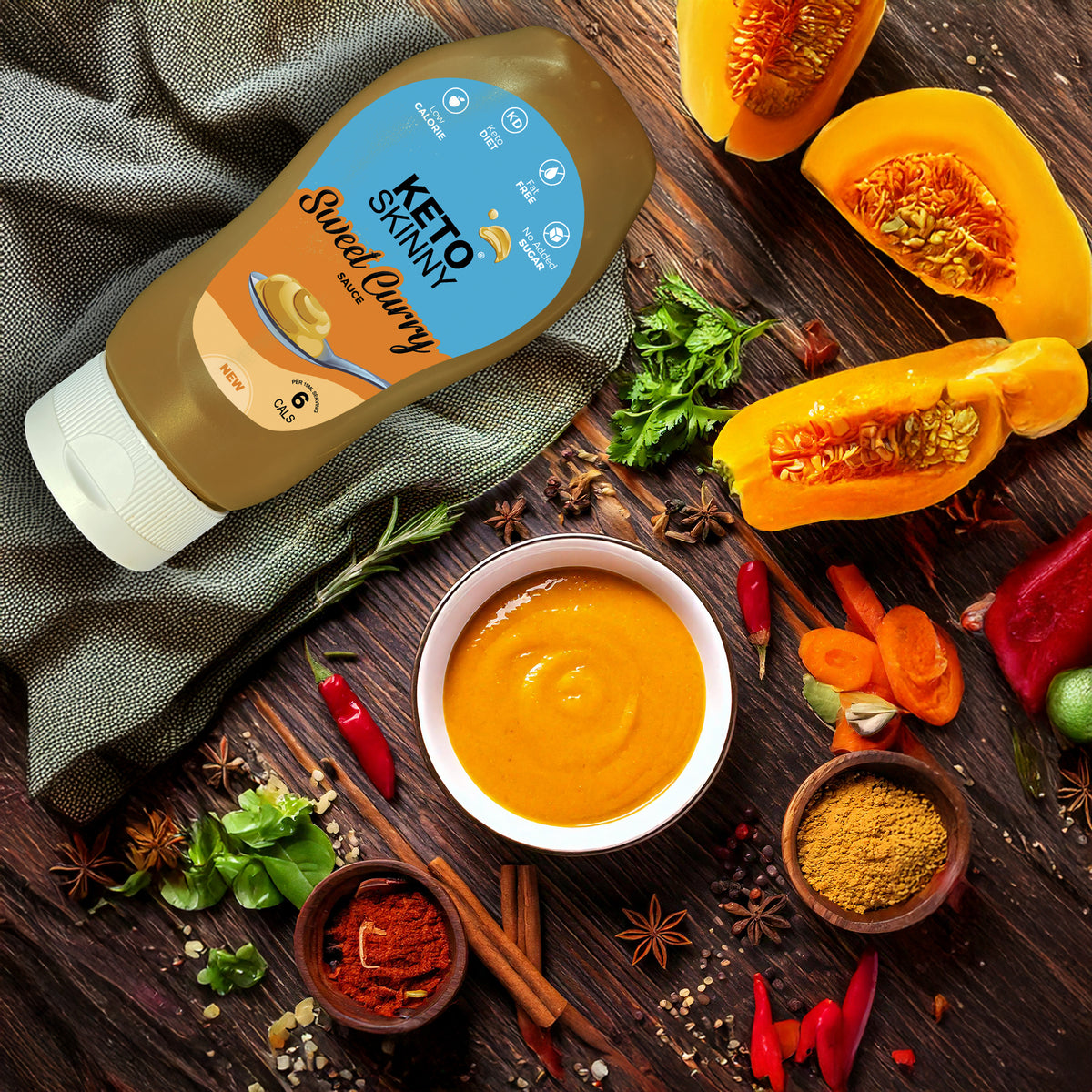 Keto Skinny Sweet Curry Sauce 300ml - Low Calorie Ready to Use Gluten Free Keto and Paleo - 100% Natural Weight Loss and Low Carb Diet