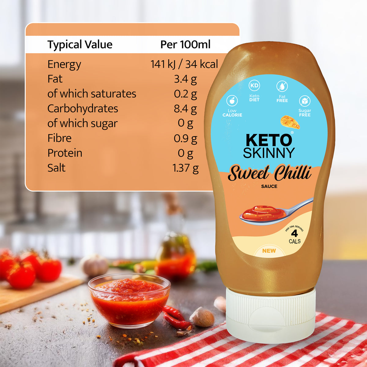 Keto Skinny Sweet Chilli Sauce 300ml -100% Natural Everyday Chilli Sauce Gluten Free Vegan - No Artificial Flavours Zero Calorie Sugar Free Keto Diet Sauce