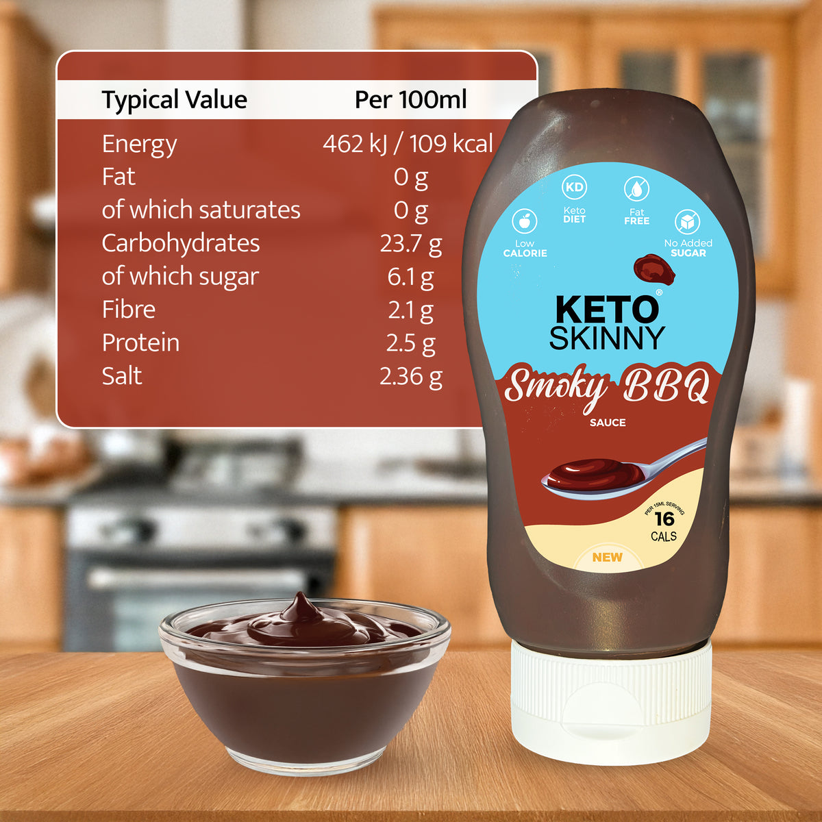 Keto Skinny Smokey BBQ Sauce 300ml - 100% Natural Keto Paleo Diet Low Carb & Vegan Friendly - All Purpose Barbecue Sauce Gluten Free Fat Free