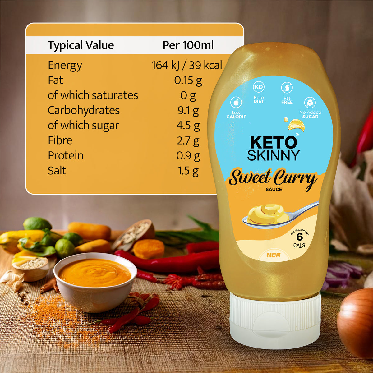 Keto Skinny Sweet Curry Sauce 300ml - Low Calorie Ready to Use Gluten Free Keto and Paleo - 100% Natural Weight Loss and Low Carb Diet