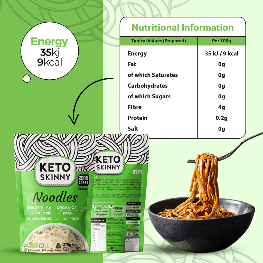 Keto Skinny Noodles (Pack of 6, 270g) - Made from Organic Konjac Flour, Keto Paleo Diet and Vegan Food, Shirataki, Zero Sugar Less Carbohydrate & Low Calorie Food