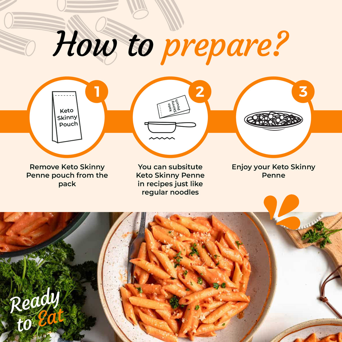Keto Skinny Penne (Pack of 6, 270g) - Made from Gluten Free Organic Konjac Flour - Keto Paleo Diet and Vegan Food - Zero Sugar, Shirataki, Less Carbohydrate & Low Calorie Food