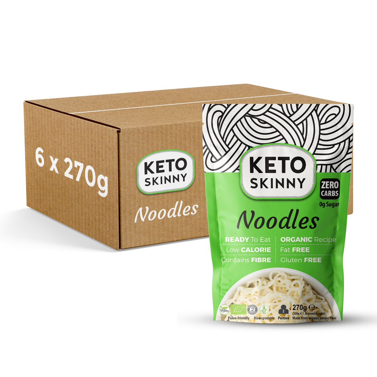 Keto Skinny Noodles (Pack of 6, 270g) - Made from Organic Konjac Flour, Keto Paleo Diet and Vegan Food, Shirataki, Zero Sugar Less Carbohydrate & Low Calorie Food
