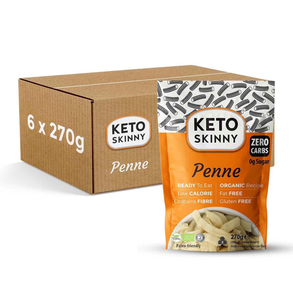 Keto Skinny Penne (Pack of 6, 270g) - Made from Gluten Free Organic Konjac Flour - Keto Paleo Diet and Vegan Food - Zero Sugar, Shirataki, Less Carbohydrate & Low Calorie Food